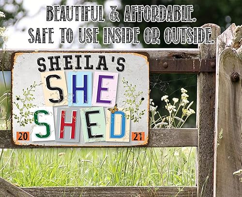 Vista 101 de She Shed Sign - Blue - Metal Sign - Use Indoor/Outdoor Shed Art - She Shed Decor Gift, Funny Birthday Gifts for Women, Metal Shed Signs, Diva Den