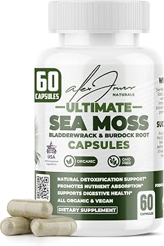 Alex Jones Ultimate Seamoss Capsules Vegan, Non-GMO Seaweed Supplement w/Bladderwrack & Burdock Root Immune Boost, Energy Support Sea Moss Supplements for Men & Women - 60 Nutrition Support Pills