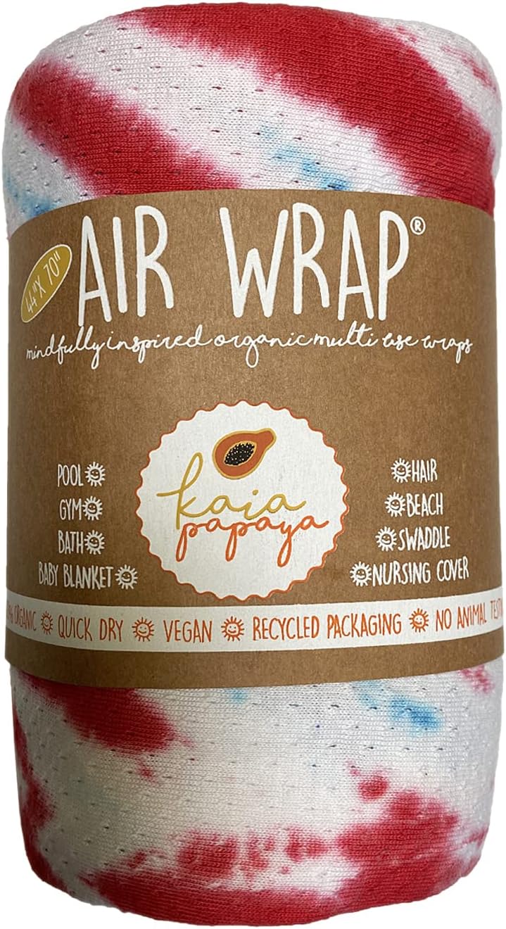 Woombie Kaia Papaya Multi-Use Organic Cotton Air Wrap Vented Towel - Quick Drying and Ultra Absorbent for Beach, Pool, Bathtime and More, 44in x 55in, Navy/White