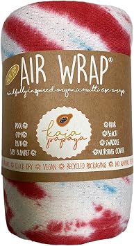 Woombie Kaia Papaya Multi-Use Organic Cotton Air Wrap Vented Towel - Quick Drying and Ultra Absorbent for Beach, Pool, Bathtime and More, 44in x 70in, Patriotic Red/White/Blue