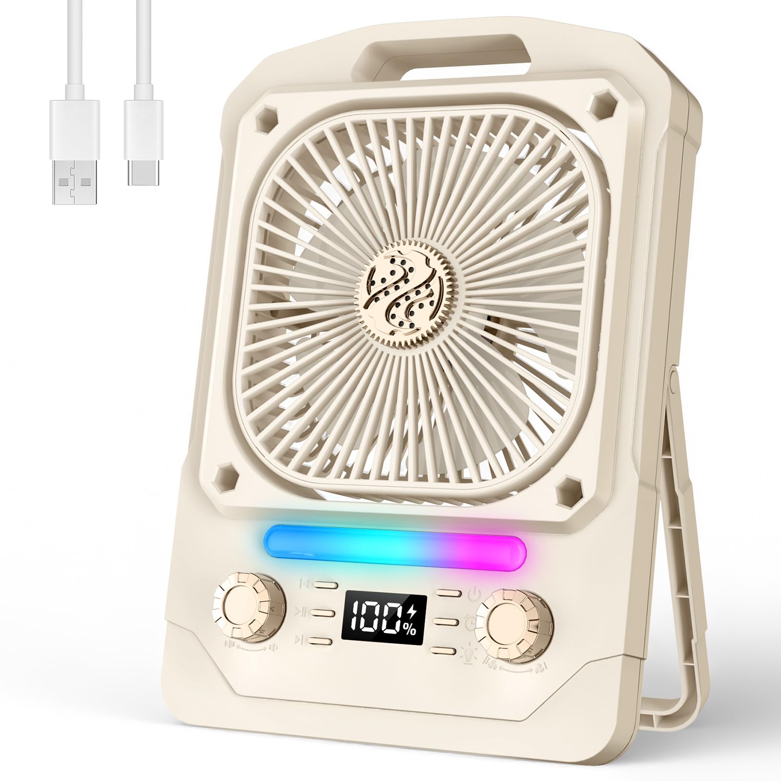 Ventilateur portable rechargeable 6000mAh WIWOLER avec Bluetooth et LED