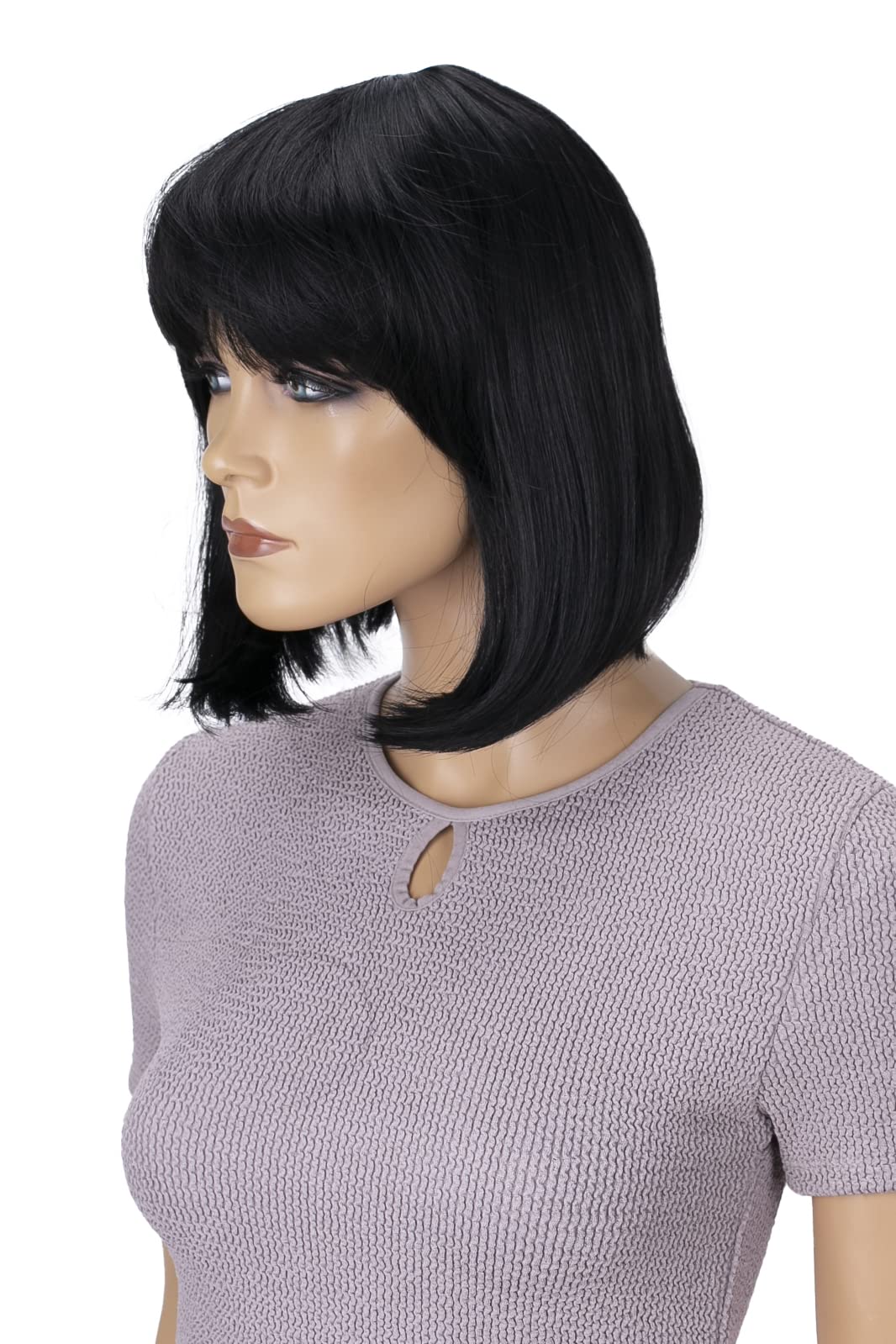 CAISHA Parrucca Bob Capelli Corti Cosplay Spettacolo Teatrale Fibra Sintetica Resistente Al Calore Liscio Nero WB2
