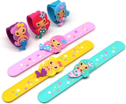 LOCHSOEL Silicone Mermaid Slap Bracelets - Cute Mermaid Theme Birthday Party Favors, Party Favors Gifts Carnival Prizes Set 6 Pack
