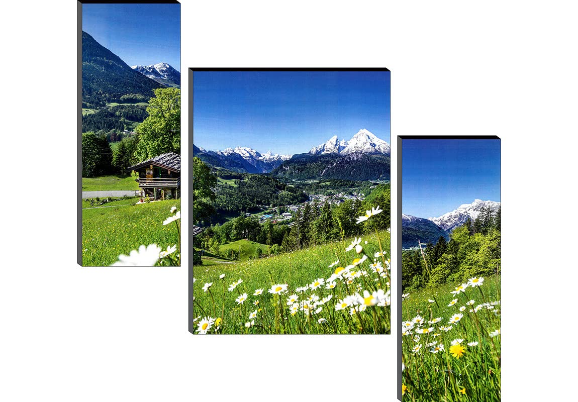 1ArtofCreation Set of 3 Beautiful Greenery Forest White Flowers UV Coated Home Decorative & Gift Item Mdf Wall Painting 12" X 18" Inch CANFJM1133