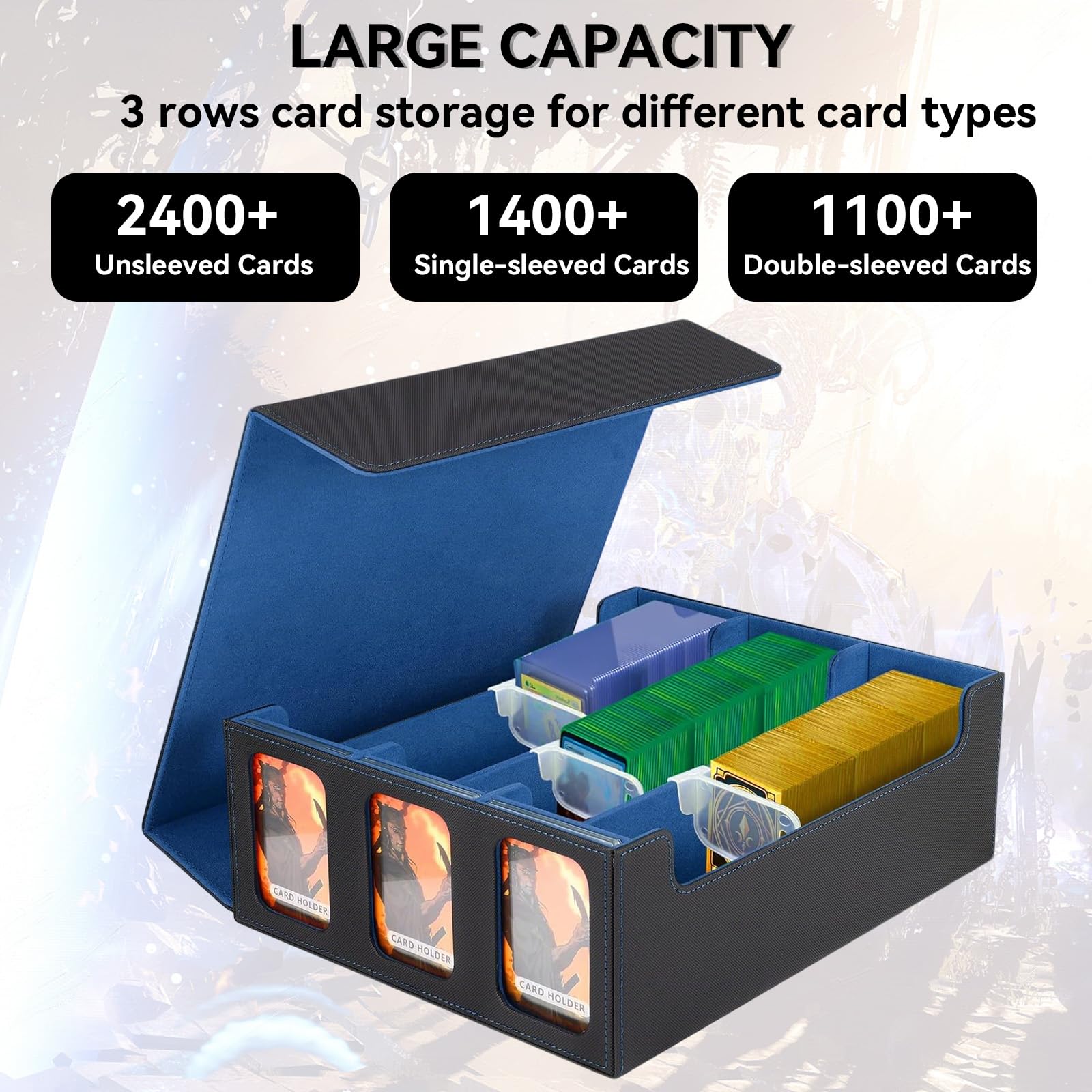 LZEXIN Card Deck Box with Display Window, MTG Deck Storage Box Holds 2400+ Cards - Image 3
