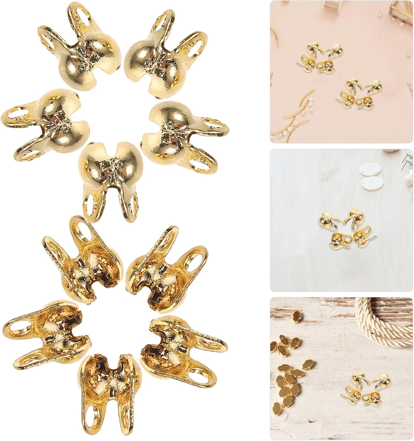 Gadpiparty 150pcs Gold-Plated Copper Metal Crafting End Buckle Set with Double Hole Clamshell End Caps for DIY Necklace and Bracelet Making, Jewelry Findings Accessories for Jewelry Makers