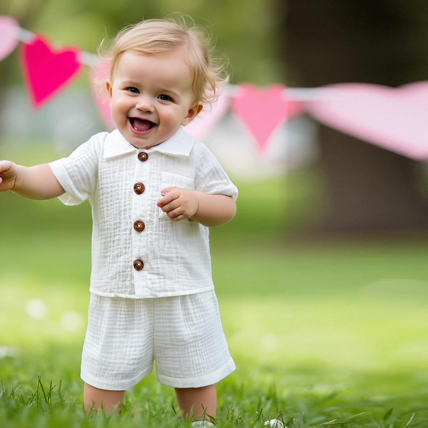 Baby Boys Clothes Set Toddler Infant Boys Button-down Shirt Tops + Cotton Gauze Shorts Summer Outfit 2PCS with Pockets - Image 2