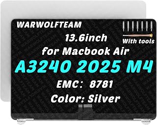 for MacBook Air A3240 EMC 8781 LCD Screen Assembly, Silver | 13.6in, 2560 x 1664, LCD Screen Display Assembly Replacement, Includes Cover Cable Hinges