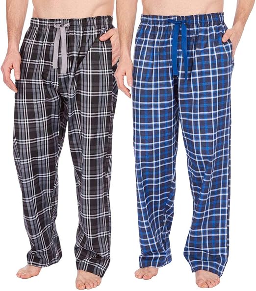 INSIGNIA Mens Poly Cotton Pyjamas Lounge Pants Bottoms Check (2 Pack) (Navy & Black, 2XL