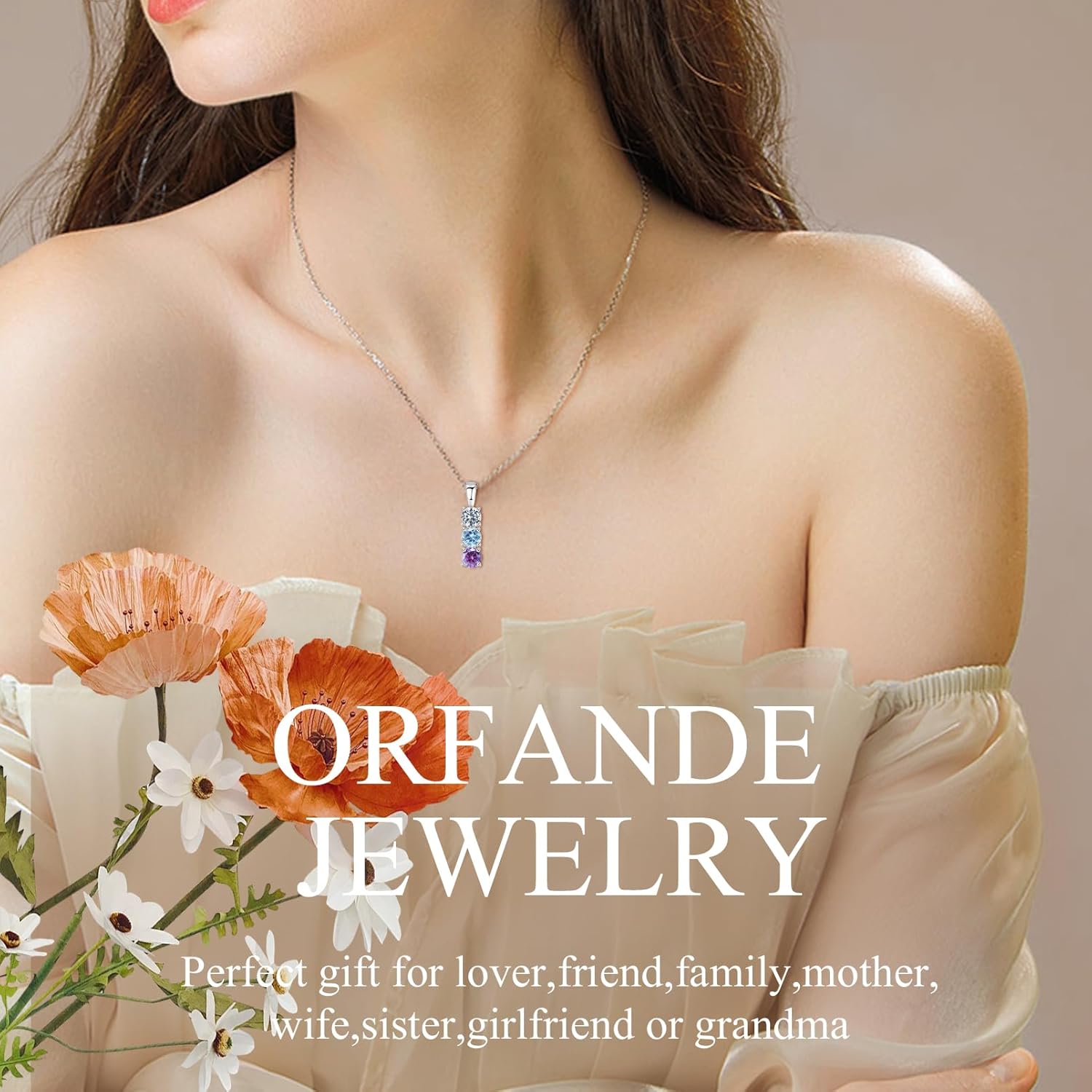 925 Sterling Silver Personalized Simulated Birthstones Necklace for Mother Custom Mother Necklaces with 1-6 Birthstones Personalized Family Necklace for Mother's Day Christmas