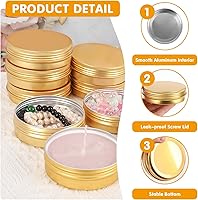 Vista 3 de Paquete de 12 latas de 4 onzas, latas redondas para ungüento, lata de aluminio dorado de 4 onzas con tapas, recipientes de lata de metal