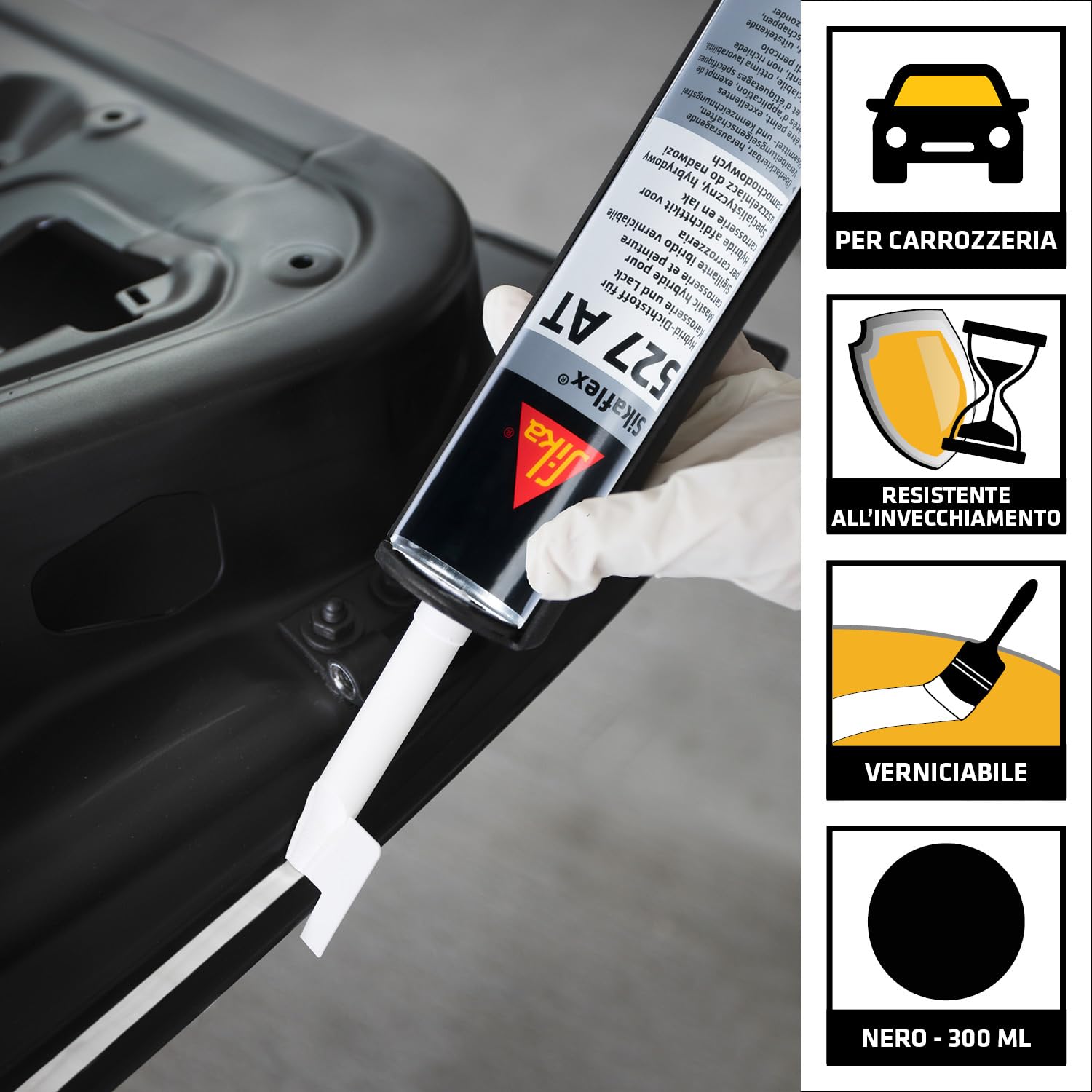 SIKA - Sigillante per carrozzeria auto e camper - Sikaflex 527 AT, Nero - Sigillatura elastica di qualità - Resistente e pratica per ogni riparazione in sicurezza - 300ml