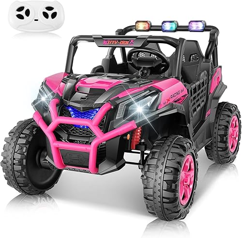 Hikole Juguetes de paseo de 24 V con control remoto, 4WD2WD conmutables de 2 plazas con motores de 4 x 200 W, luces LED coloridas, Bluetooth, ruedas