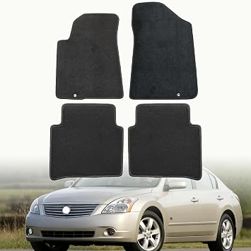 GXARTS Custom Fit Velour Carpet Floor Mats Fit for Nissan Altima 2007 2008 2009 2010 2011 2012 S SE SL SR - Front & Rear 4-Piece Set, Clip-Secured Anti-Shift Design, Black
