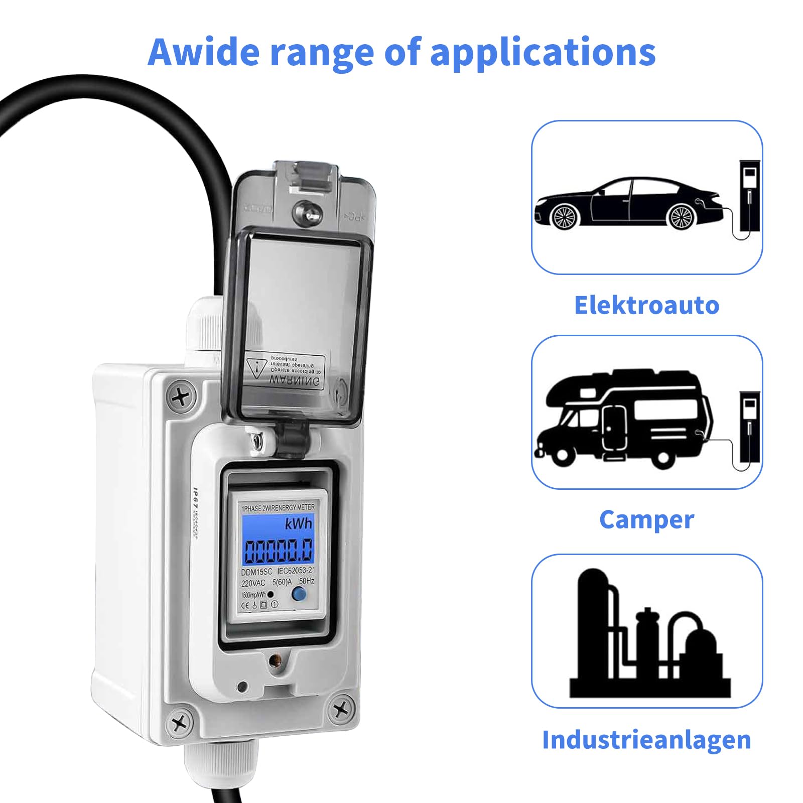 Contador De Electricidad Móvil, Con Enchufe CEE Y Acoplamiento, 3 × 230 V/400 V 32 A Y Acoplamiento, Contador Intermedio Para Caravanas, Vehículos