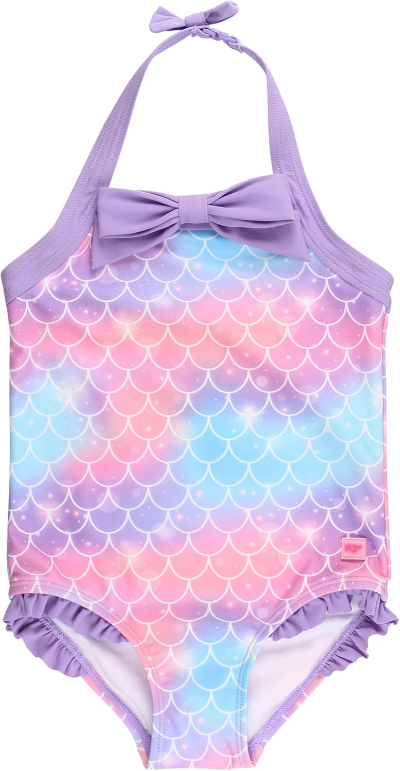 RuffleButts Girls UPF50+ Sun Protected Halter One Piece Swimsuit