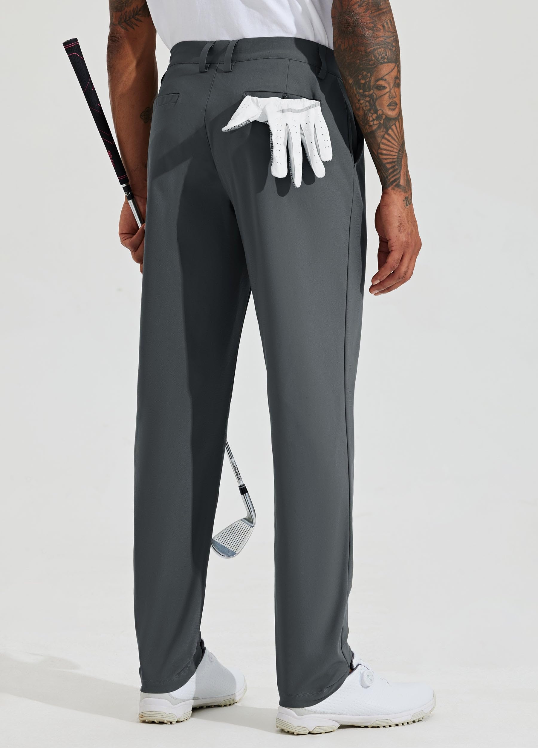 WILLIT Pantaloni da golf da uomo, elasticizzati, slim fit, ad asciugatura rapida, casual, da lavoro, elasticizzati, lunghi, con tasche, 30"/32", Cachi chiaro, 30 l