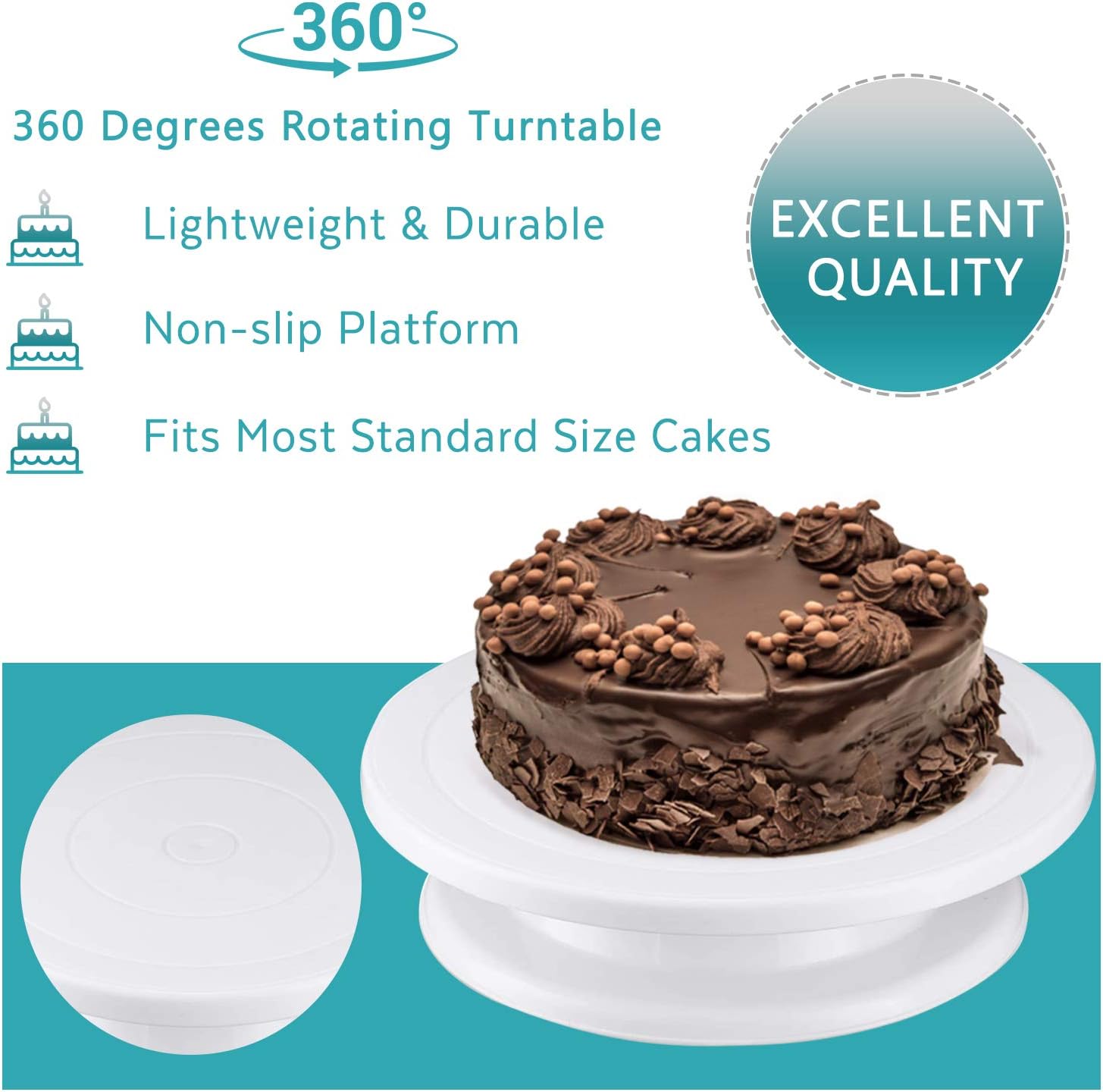 Cake Turntable with 2 Icing Spatula and 3 Icing Smoother, 11 Inch Rotating cake stand, Cake Decorating Supplies Kit, By Homeries,