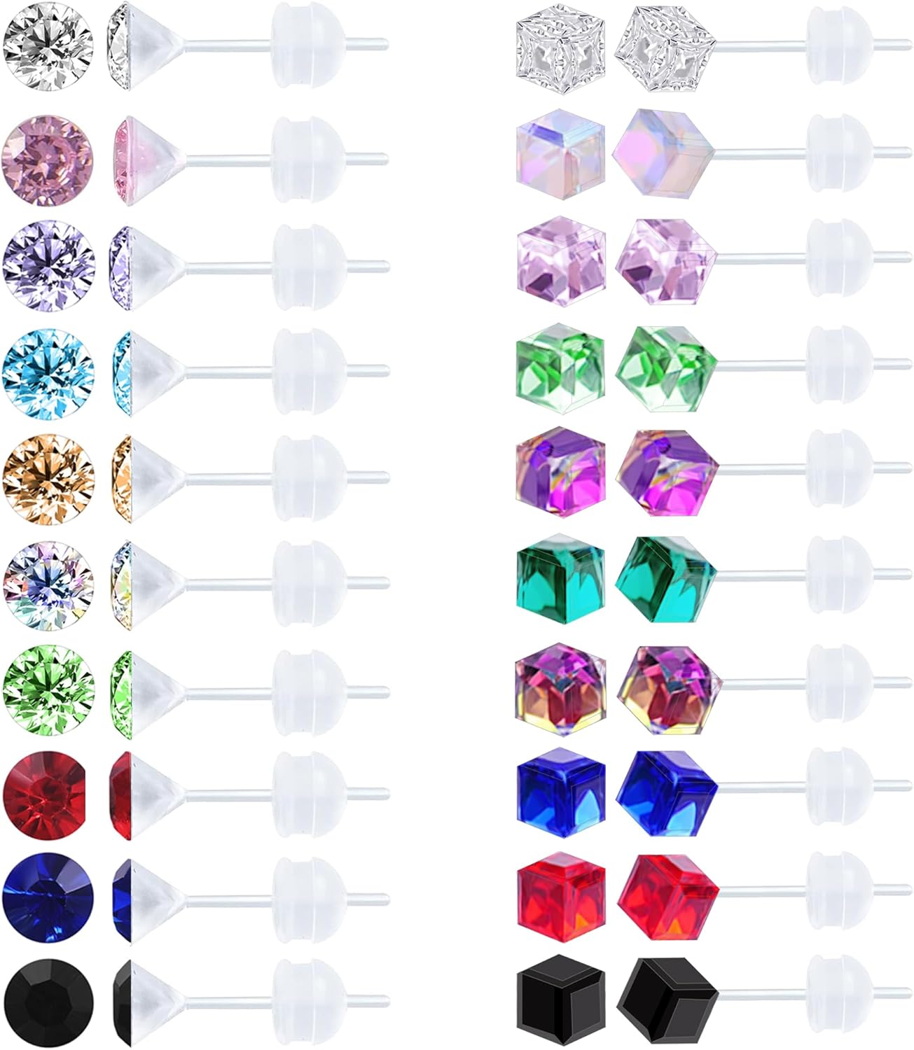 CZ Plastic Earrings for Sensitive Ears Hypoallergenic Geometric Stud Earring for Women
