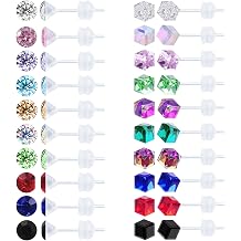 CZ Plastic Earrings for Sensitive Ears Hypoallergenic Geometric Stud Earring for Women