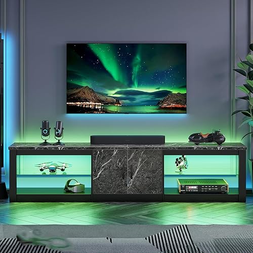 Miniatura 7 de Bestier 80 Inch TV Stand for 75/85/86 inch TVs, LED Gaming Entertainment Center for PS5 with Storage Cabinet &Adjustable Glass Shelves, Large TV
