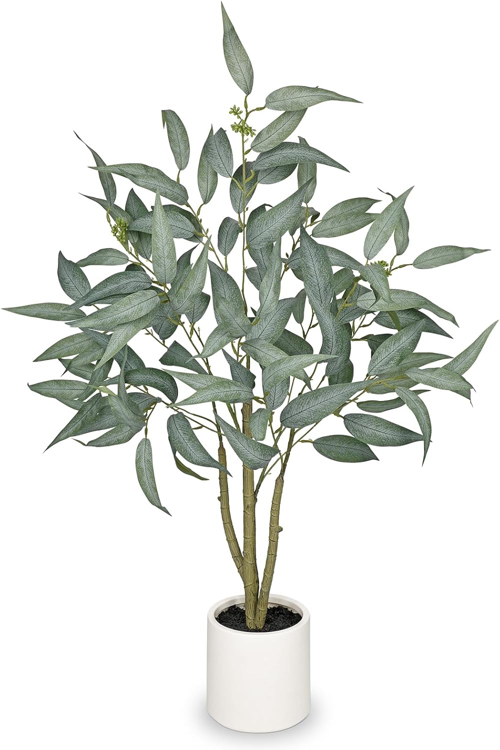 Artificial Eucalyptus Tree in White Pot – 3FT Faux Indoor Plant for Home Décor, Modern Greenery for Living Room, Bedroom, Office – Realistic Silk Leaves, Minimalist Planter
