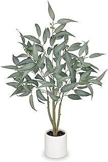 Artificial Eucalyptus Tree in White Pot – 3FT Faux Indoor Plant for Home...