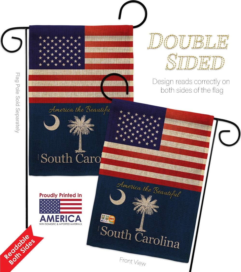 US South Carolina Burlap Garden Flag Set Wall Holder Regional USA American Territories Republic Country Particular Area Small Decorative Gift Yard House Banner Double-Sided Made In 13 X 18.5