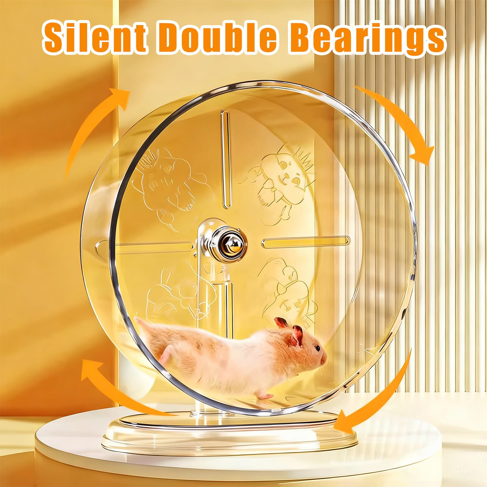 Acsist Silent Hamster Exercise Wheel,9.5 Inch Quiet Spinner Syrian Hamster Running Wheel,Silent Wheels with Anti-Skid & Adjustable Stand for Gerbils, Rats, or Other Small Pets,Transparent - image 4