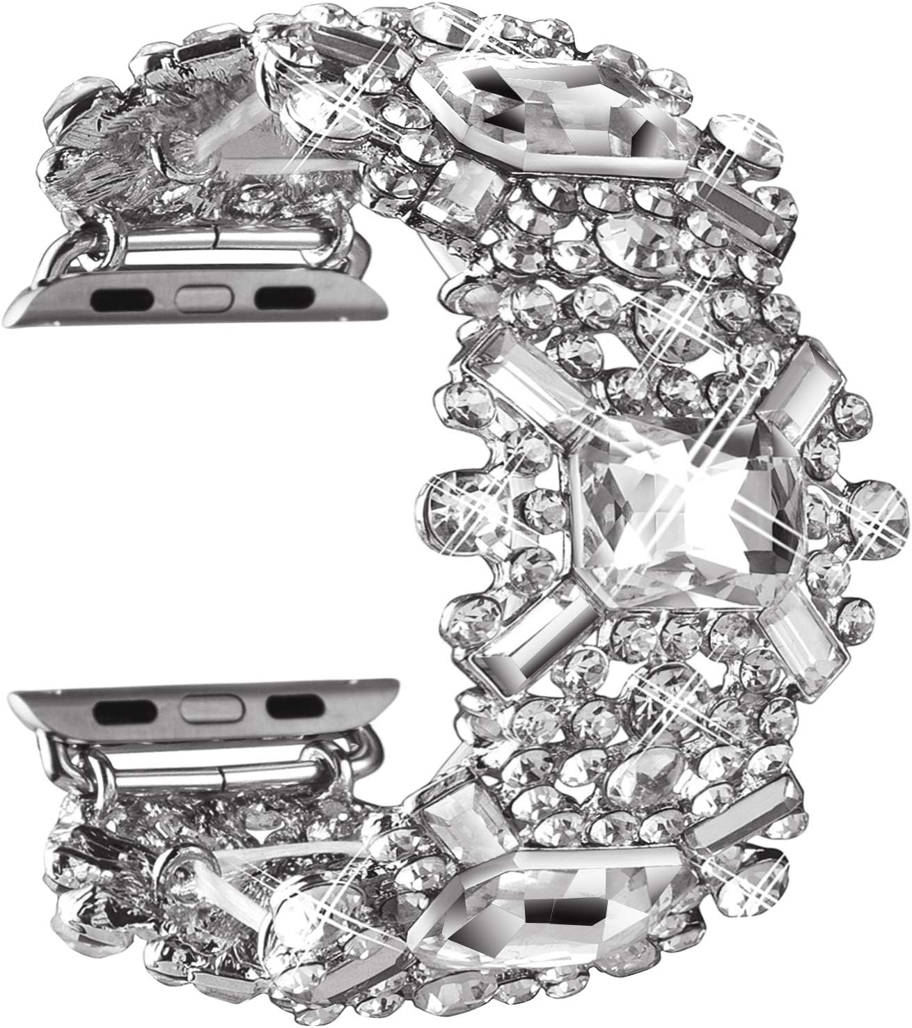 VIQIV Bling Bands Compatible with Apple Watch Band 38mm 40mm 41mm 42mm 44mm 45mm 49mm Iwatch Series SE 9 8 7 6 5 4 3 2 Ultra, Diamond Rhinestone Dressy Metal Wristband Strap for Women