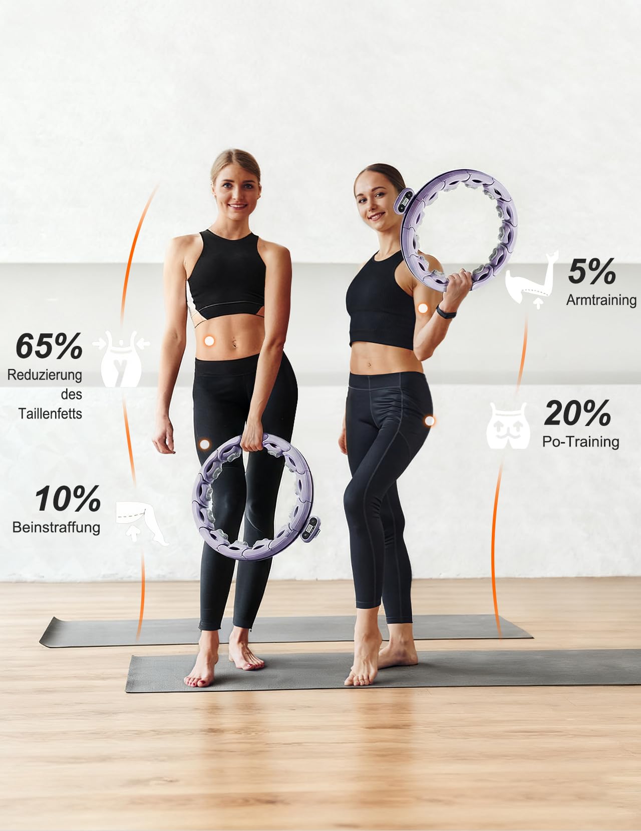 Smart Hula Hoop zum Abnehmen, 18 segmentig mit Taillenband Leiser Fitnessreifen mit 350g Gewichtskugel Zähler für Erwachsene Anfänger fällt Nicht herunter hulahuppreif zum abnehmen mit Gewicht