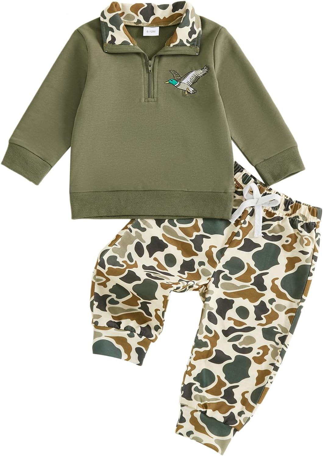 Toddler Baby Boy Hunting Outfit Mallard Duck Camouflage Half Zipper Sweatshirt Tops Solid Pants Set Fall Clothes