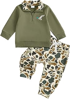 Toddler Baby Boy Hunting Outfit Mallard Duck Camouflage Half Zipper Sweatshirt Tops Solid Pants Set Fall Clothes