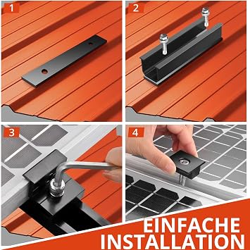 GETLITOOL Solar Module Bracket PV Bracket Mounting Kit for Mounting 4 Modules 12 cm Aluminium Rail Adjustable Clamp for 30-35 mm Modules Solar Panel Holder Flat Roof Trapezoidal Sheet Tile