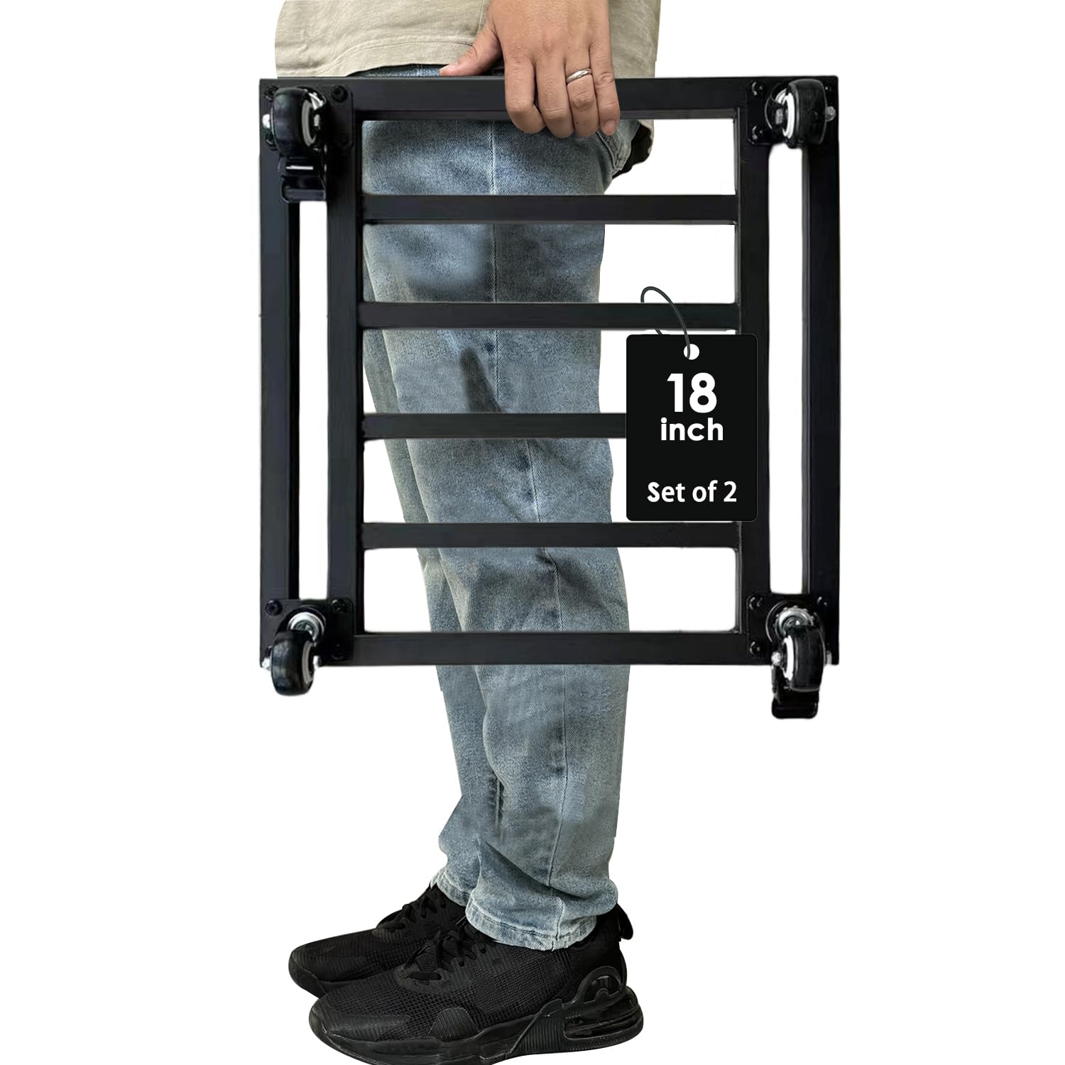 18" Metal Plant Caddy with Wheels Heavy Duty,Square Large Plant Stand Indoor Outdoor Use,Rolling Plant Dolly with Industrial Casters,Rust-Proof Black Plant Tray for Large Planters Pots,2-Pack