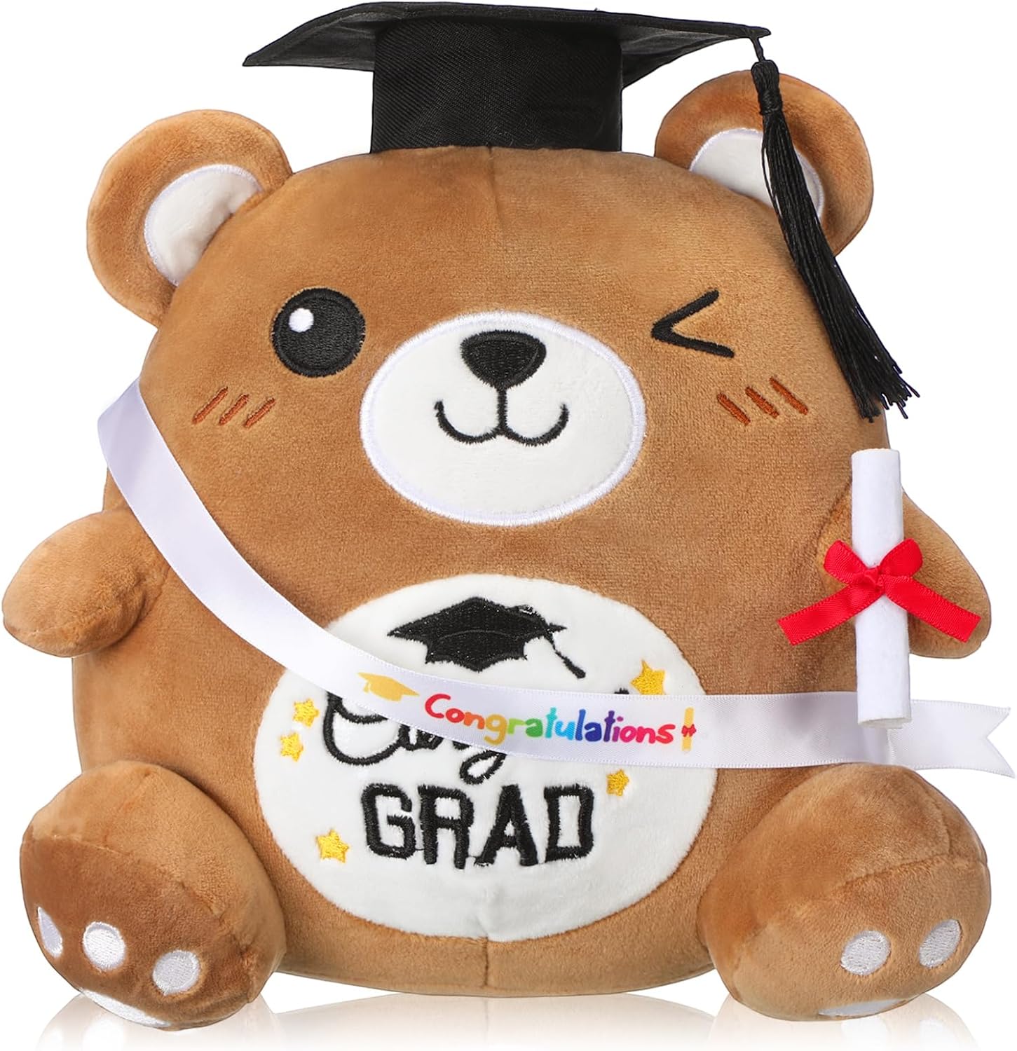 Blueweenly Graduation Plush 9.84 Inch Graduation Stuffed Animal with Cap Diploma Sash Kindergarten Plushie Pillow Toy Preschool Congratulations Grad Gifts for Boys Girls Kids(Bear)