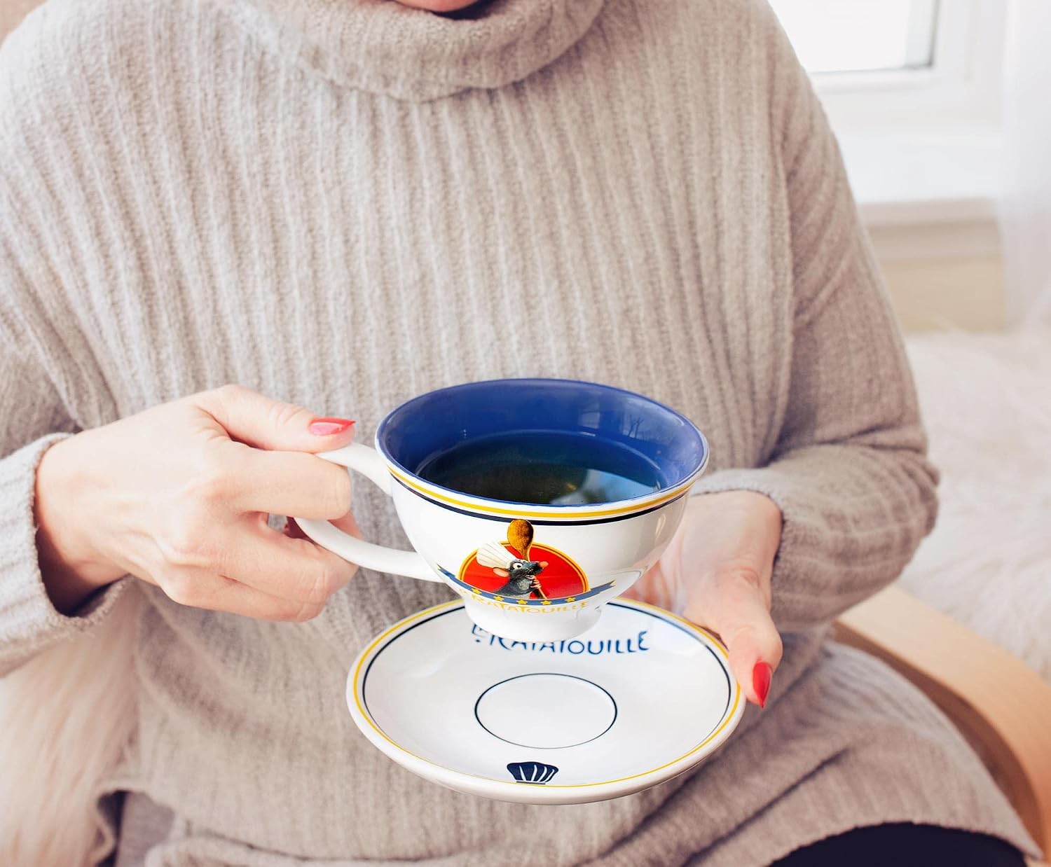 Toynk Disney Pixar Ratatouille Chez Remy 12-Ounce Ceramic Teacup and Saucer Set | Tea Party With Coffee, Espresso, Mocha