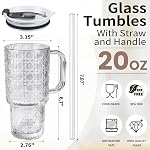 2 Sets 20Oz Glass Tumblers with Lids and Glass Straws, Modern Drinking Glass Cup with Handle Jar for Ice Coffee, Cocktail, Water, Soda, Tea, Juice