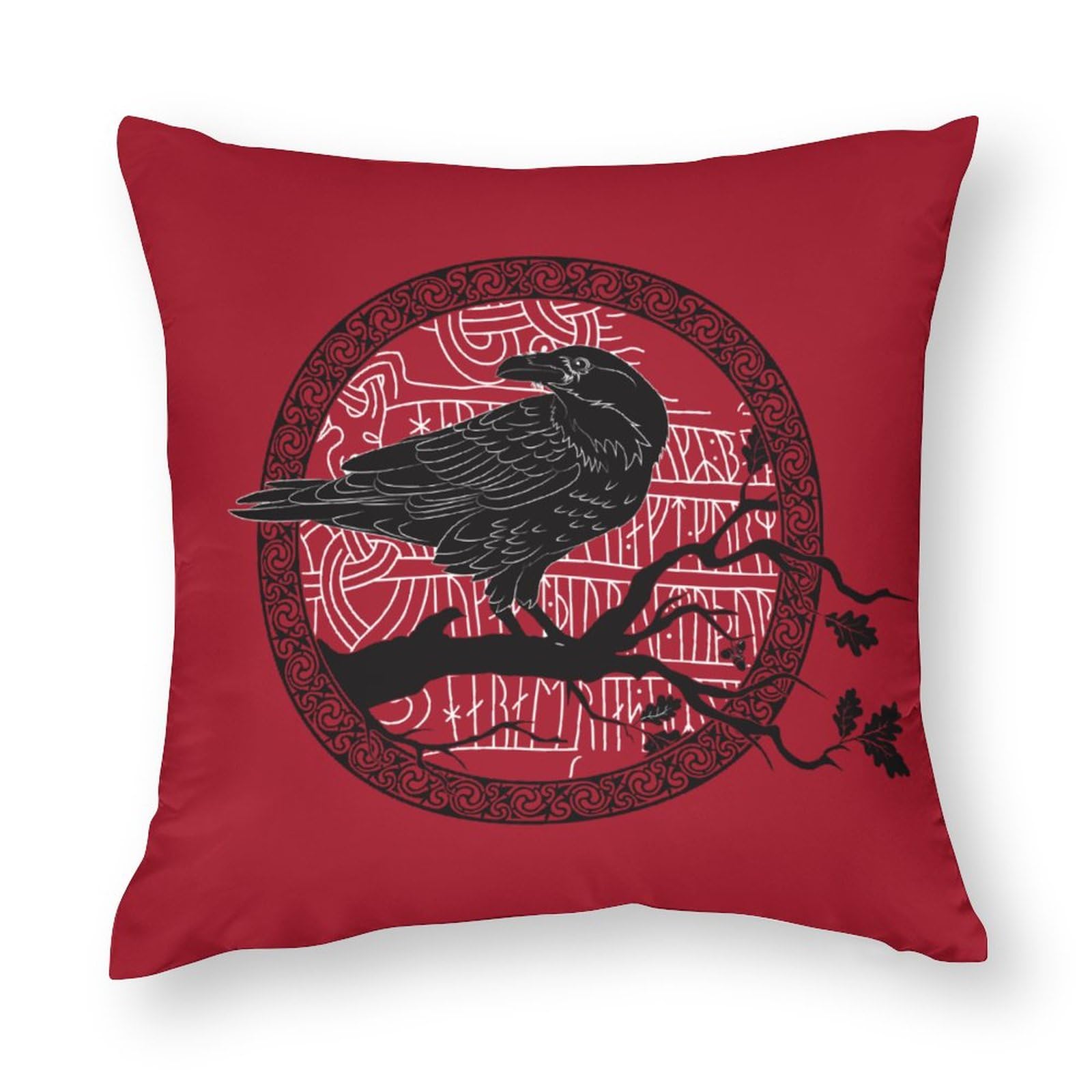 Cushion Covers 1 PCs Viking Scandinavian Black Crow Raven Sitting on Branch Decorative Pillow Covers 20x20inches (50x50cm) Soft Polyester Square Pillow Cases Pillowcases
