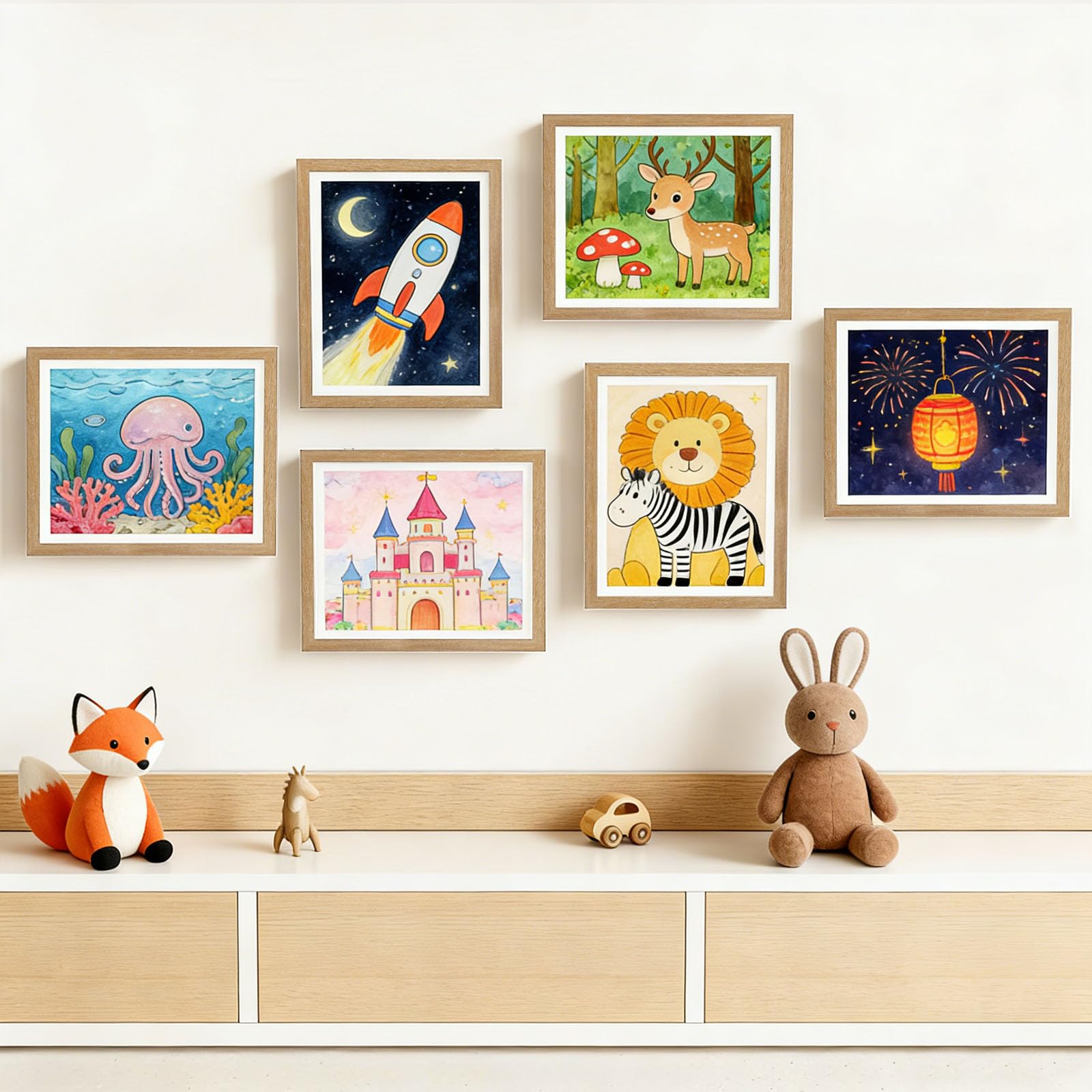 THMINS Confezione da 2 cornici artistiche in legno per bambini, 21 x 28 cm, apertura frontale e spazio per opere d'arte, disegni, artigianato 3D