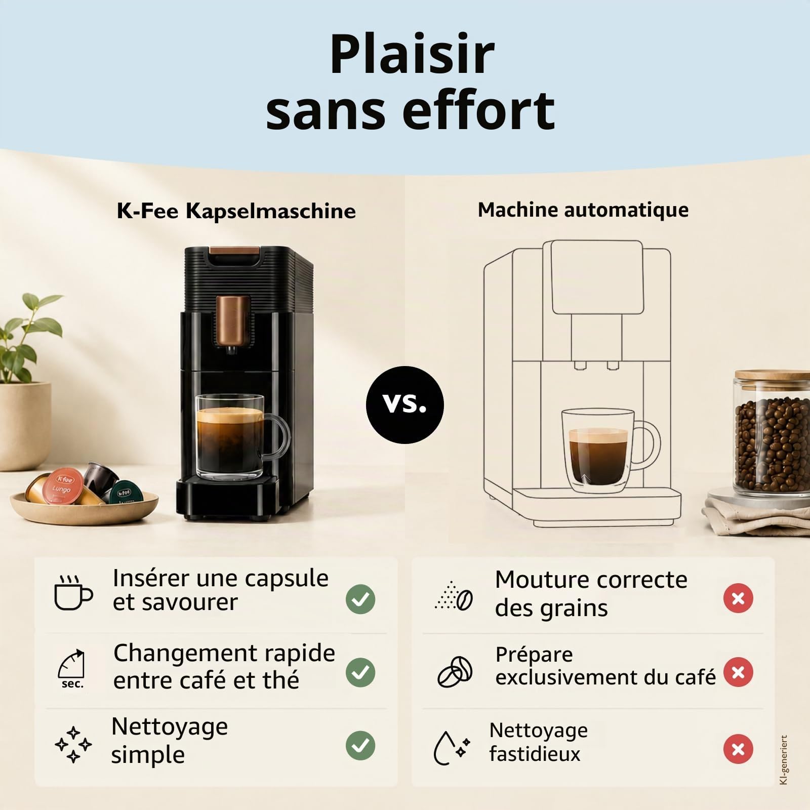K-fee ONE Machine à capsules pour café, thé et cacao | Machine à café compacte | Chauffage rapide | Réservoir d'eau de 0,8 l | 19 bar | Cuivre noir | Vainqueur du test Stiftung Warentest 2023