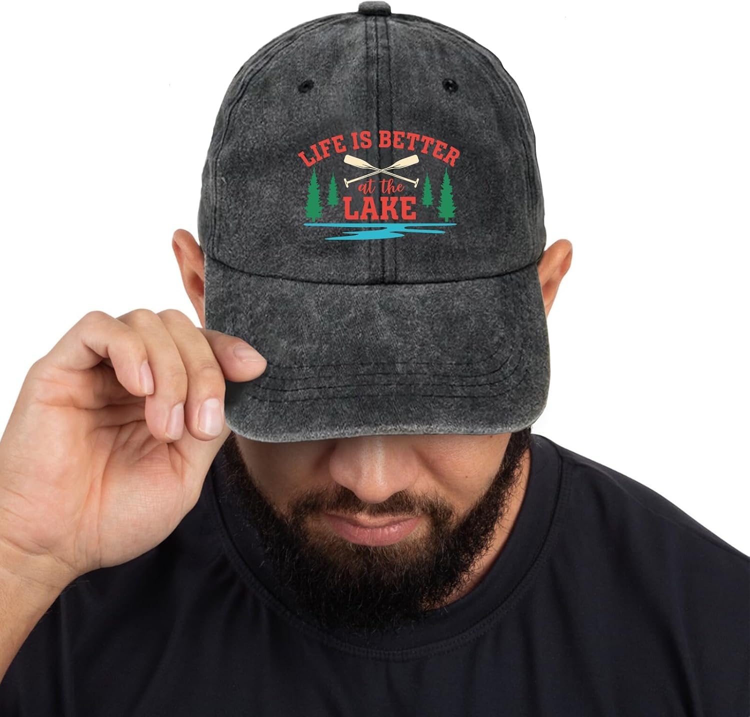 Life is Better at The Lake, Funny Baseball Cap, Sun Hats, Adjustable Cotton Vintage Baseball Cap for Men Women, Gifts for Family Coworkers Friends Black