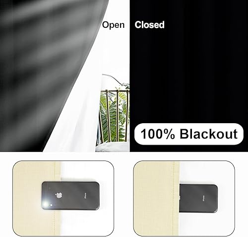 Miniatura 3 de PureFit Cortinas de lino 100% opacas de 84 pulgadas de largo, juego de 2 paneles para oscurecer la habitación, con aislamiento térmico, cortinas