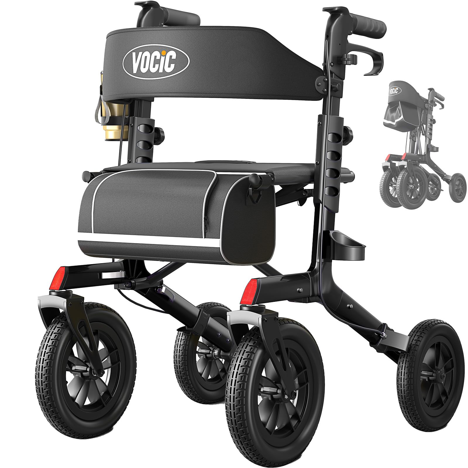 VOCIC Z57 Walkers for Seniors with Seat Outdoor Rollator 12'' All Terrain