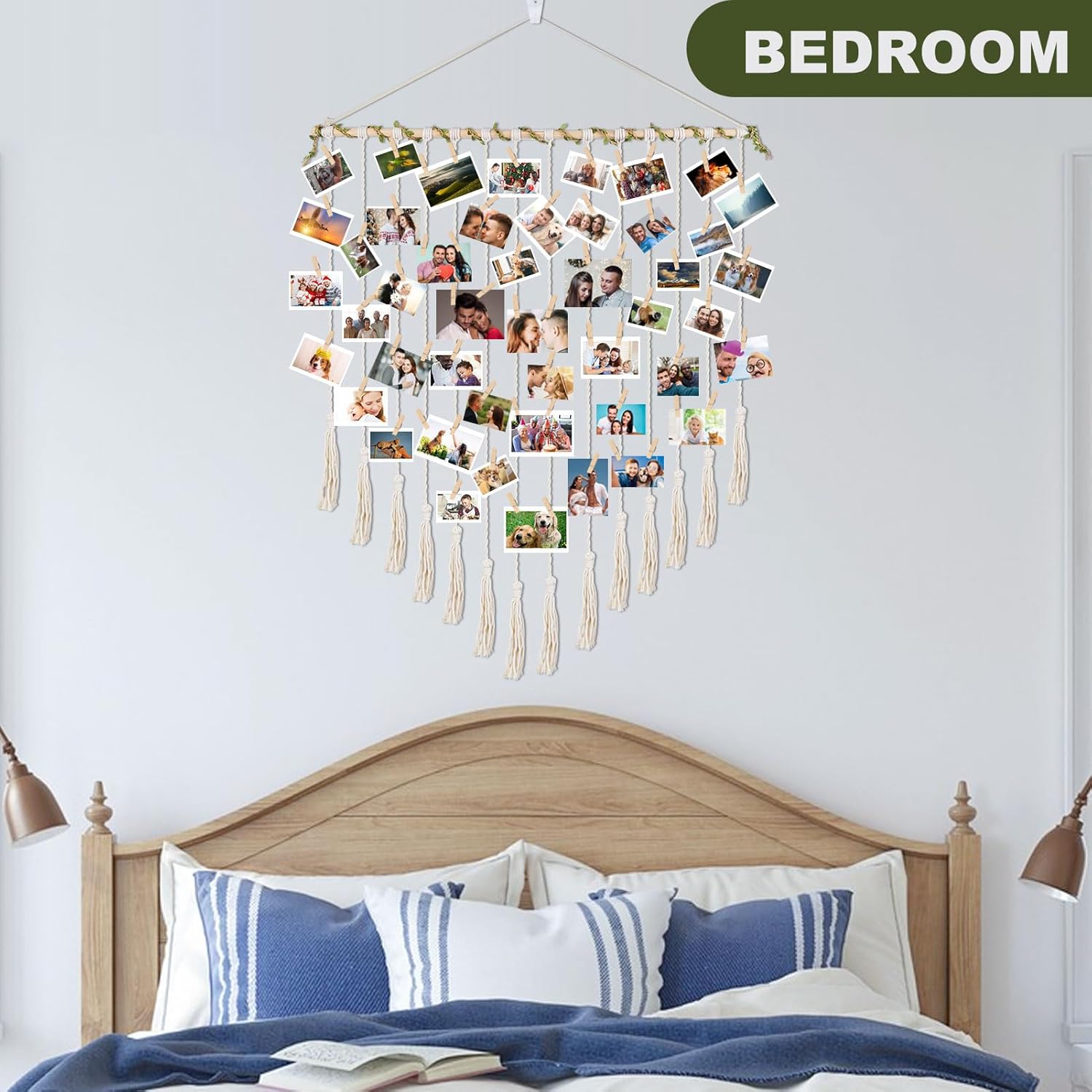 Hanging Photo Display boho bedroom decor teenage girl room decor Birthday Gifts for Grandma gift for mom Grandma’s Gifts - from Daughter, Granddaughter and Grandson - Mom Grandmothers Photo Holder,with 30 Wood Clips, 35" L x 30'' W - Image 6