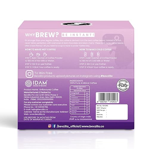 Miniatura 7 de Bevzilla Dark Wish - Café en polvo fuerte tostado oscuro, caja de 48 bolsitas, café instantáneo, café más fuerte, expreso, capuchino, café con