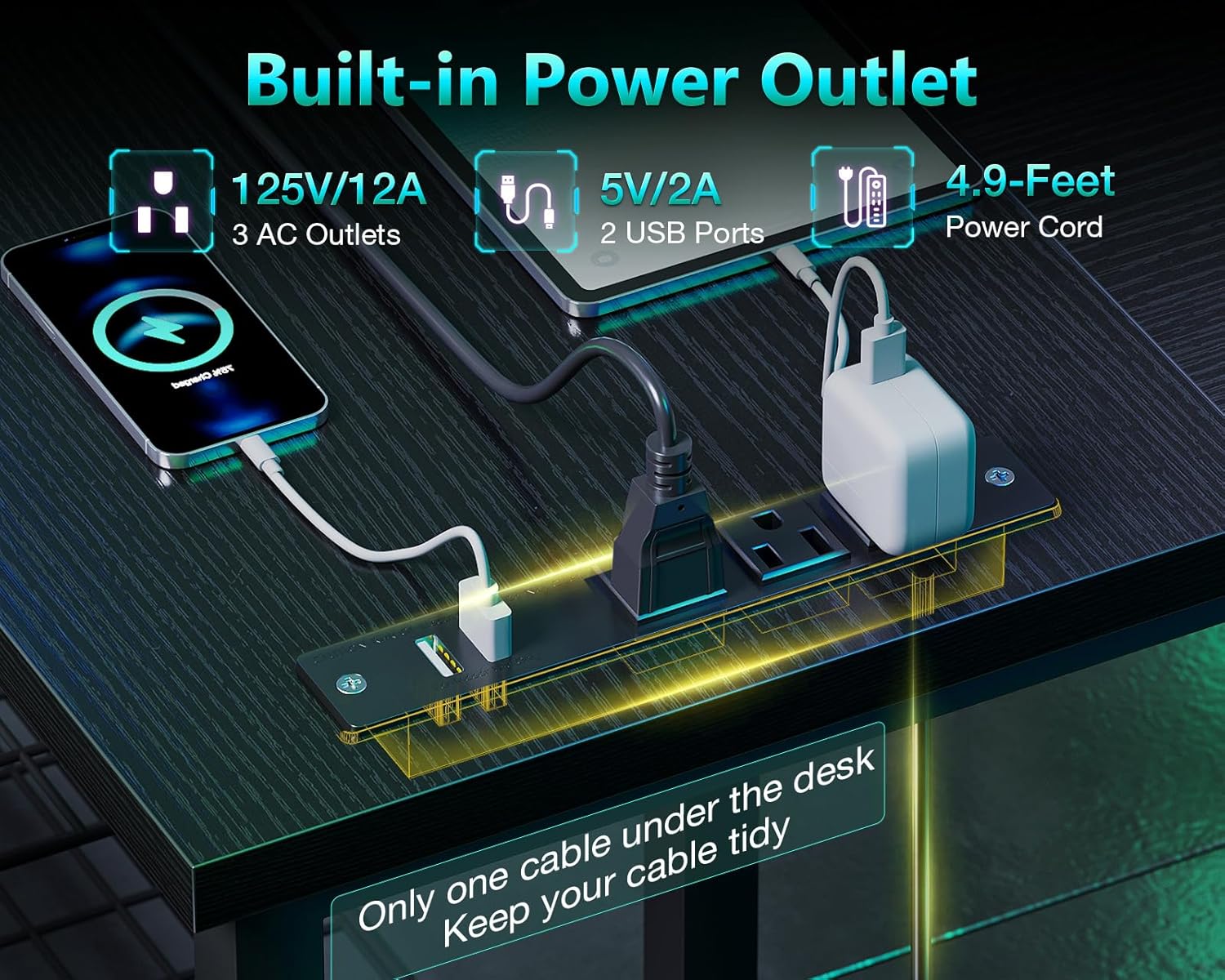 Casaottima 51 Inch L Shaped Gaming Desk with Shelves & Power Outlets, Reversible Computer Desk with Storage Shelves for Home Office, Black image 5 of 9 B0F1YFC4MR