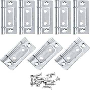 sourcing map 8Pcs 2x1 Inch Door Hinges Non-Mortise No Noise Bifold Door Hinges Plating for Cabinet Furniture Window Wardrobe with Screws, White Zinc
