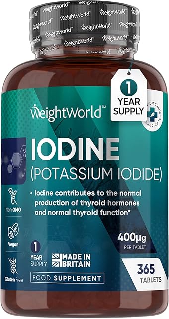 Iodine Tablets 400MCG - High Strength Potassium Iodide 400ug - 365 Vegan Tablets (1 Year Supply) - Non-GMO & Gluten-Free Iodine Supplement - Trace Mineral - High Potency Iodine Tablets - UK Made