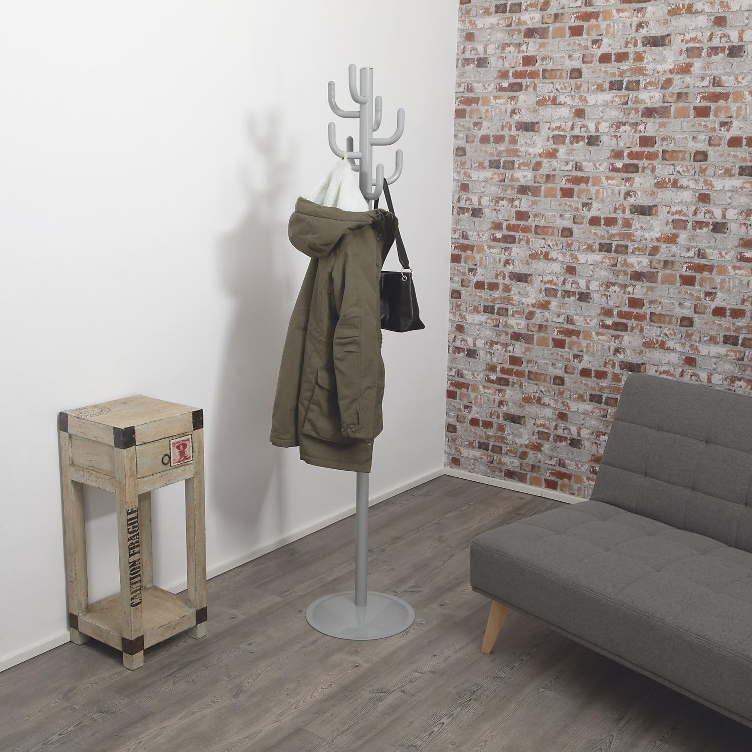 MAUL MAULpolaris Lite Coat Rack 36.5 x 36.5 x 177 cm | Coat Stand with 8 Hooks | Elegant Hallway Coat Rack for Office, Reception Area | Sturdy Clothes Stand Made of Steel and Plastic | Grey